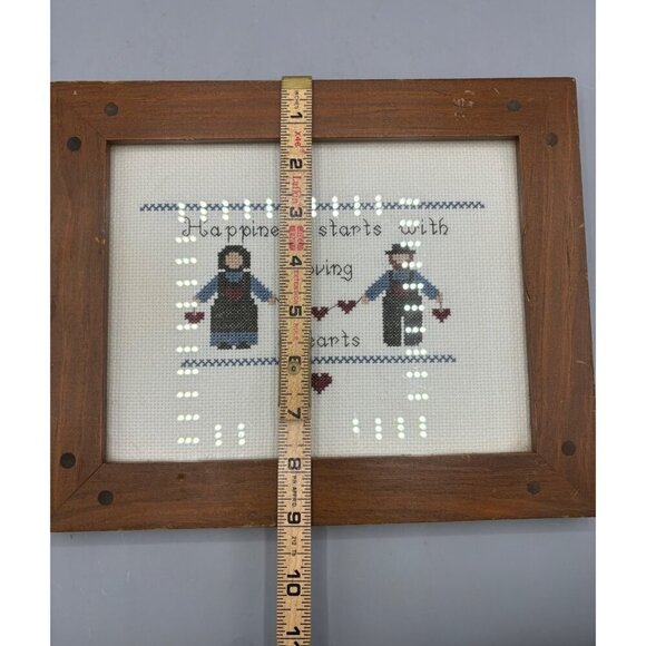 Handmade Cross Stitch Framed Happiness Starts With Loving Hearts Amish - Picture 4 of 5
